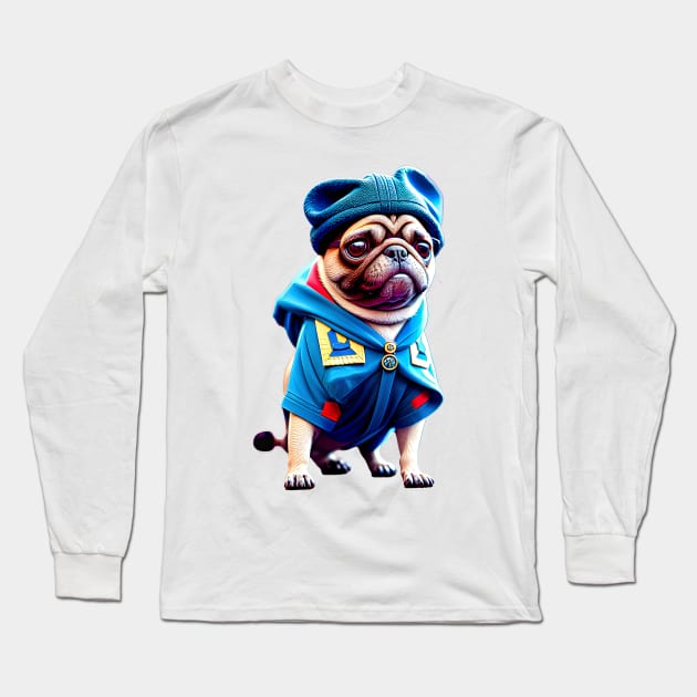 Cute Pug Wizard in Robe - Adorable Pug Dressed up as Wizard Costume Long Sleeve T-Shirt by fur-niche